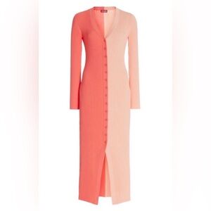 STAUD Shoko Coral and Peach Long Sleeve Dress